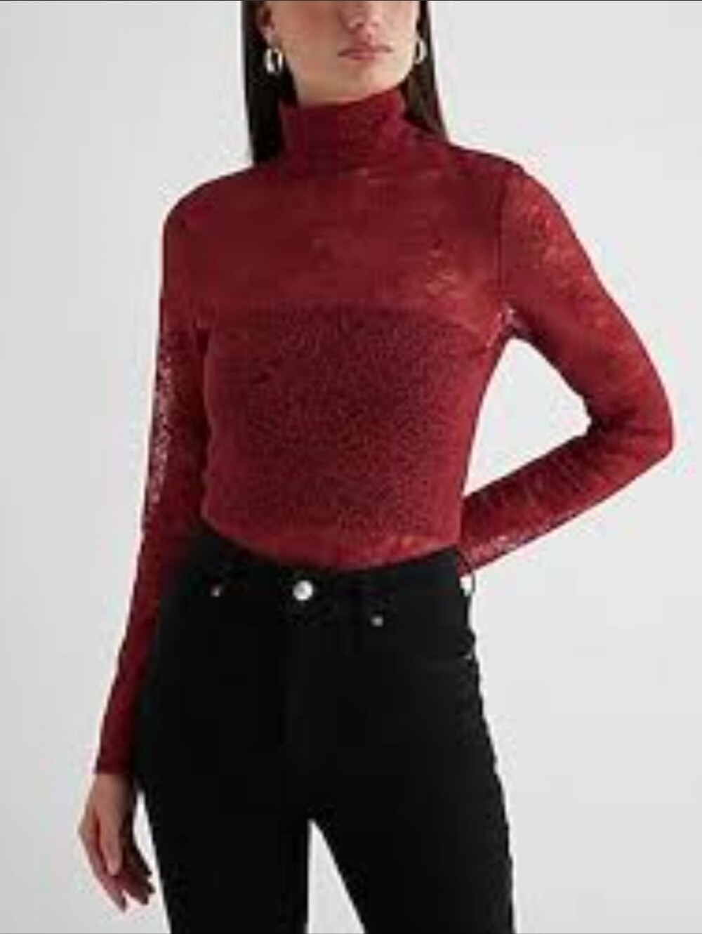 NWT Express Red Lace Mock Neck Long-Sleeve Top Size L